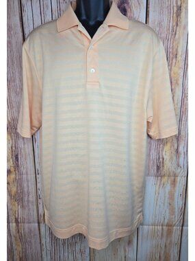 FootJoy Mens Peach Golf Polo Shirt Large Striped Lisle